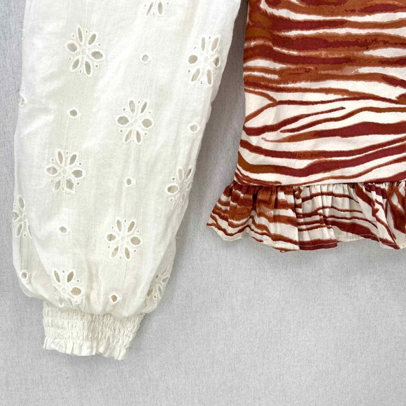 LOVE THE LABEL Shirt Womens S Cotton Puff Sleeve Top Zebra Eyelet ANTHROPOLOGIE - Picture 6 of 16